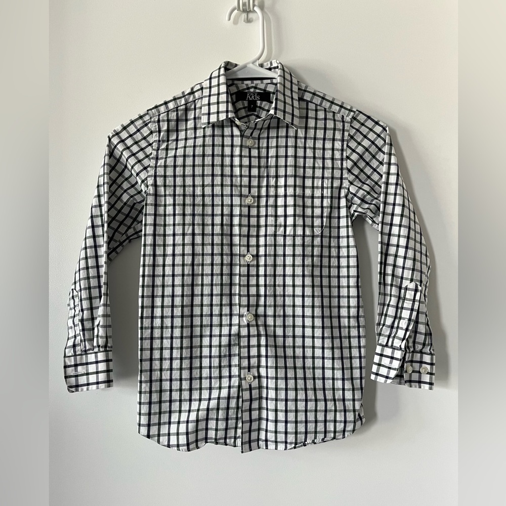 Nordstrom Kids Plaid Long Sleeve Button-Up Dress Shirt 100% Cotton Size 7